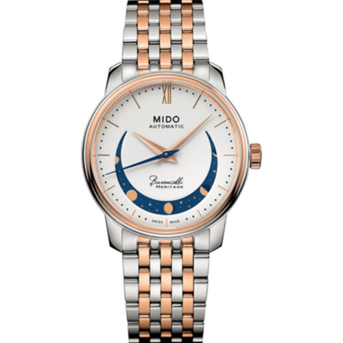 Women's Swiss Automatic Baroncelli Smiling Moon Two Tone Stainless Steel Bracelet Watch 33mm