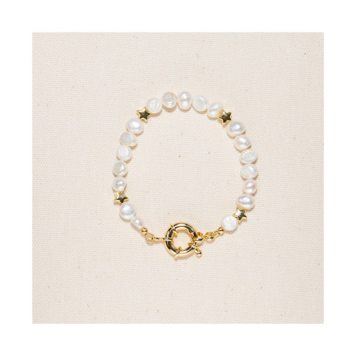 18K Gold Plated Freshwater Pearl with Star and Pearl Twinkie - Twinkie Bracelet 8" For Women and Girls