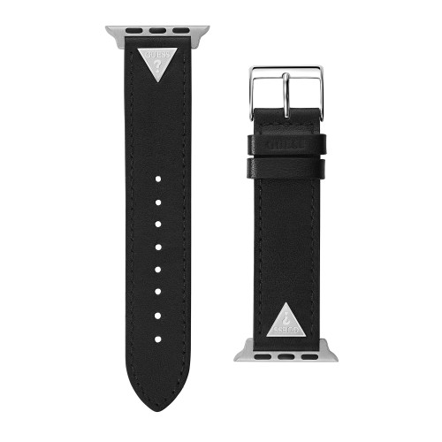 Women's Black Leather Strap with Logo Plaque 38mm, 39mm ,40mm Apple Watch Band