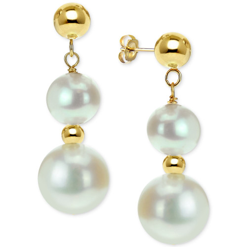 Cultured Freshwater Pearl Dangle Drop Earrings (5 & 9mm) in 14k Gold