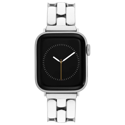 Women's Three Row Silver-Tone Alloy with White Enamel Bracelet and Silver-Tone Stainless Steel Adaptors Compatible with 42mm, 44mm, 45mm, Ultra 49mm Apple Watch