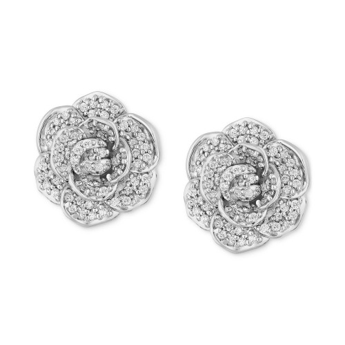 Diamond Cinderella 70th Anniversary Flower Stud Earrings (1/5 ct. t.w.) in 14k White Gold