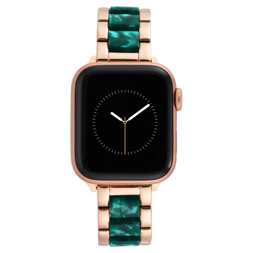 38/40/41mm Apple Watch Bracelet in Green Resin and Rose Gold Stainless Steel With Rose Gold Adaptors