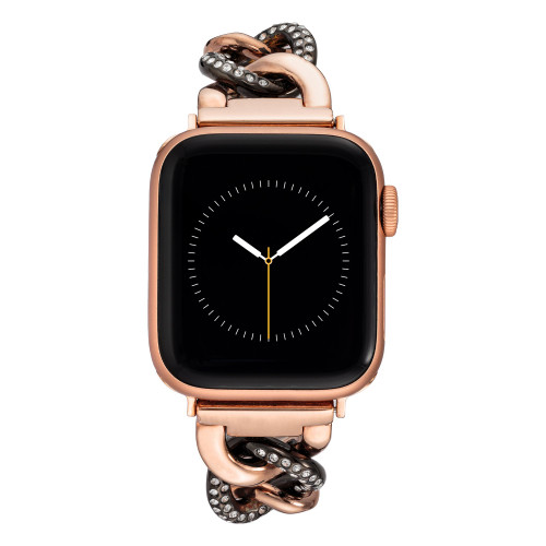 Women's Black and Rose Gold-Tone Mixed Metal and Preciosa Maxima Crystal Accented Chain Link Bracelet for Apple Watch, Compatible with 38mm, 41mm, 41mm