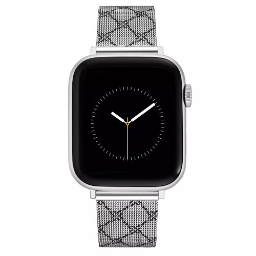 Women's Stainless Steel Mesh Bracelet with Black Printed Pattern and Stainless Steel Adaptors Compatible with 42mm, 44mm, 45mm Ultra 49mm Apple Watch