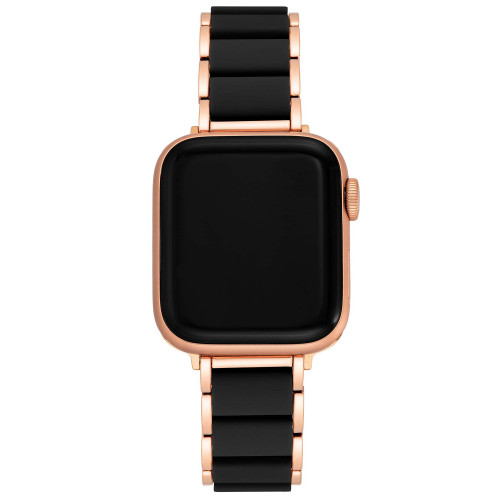 Women's Rose Gold-Tone Alloy Bracelet with Black Rubberized Center Links and Rose Gold-Tone Stainless Steel Adaptors Compatible with Apple Watch 42mm, 44mm, 45mm, Ultra 49mm