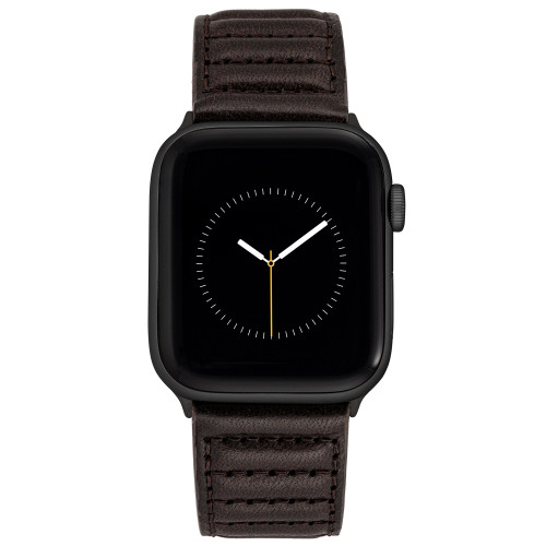 Men's Black Premium Leather Band with Stitched Pattern 42mm, 44mm, 45mm, Ultra 49mm Apple Watch