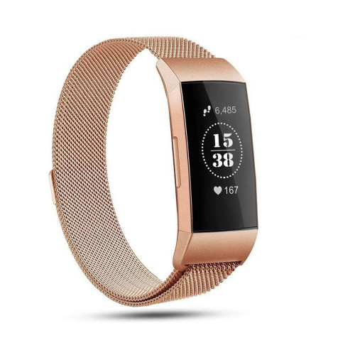 Unisex Fitbit Charge 3 Rose Gold-Tone Stainless Steel Watch Replacement Band