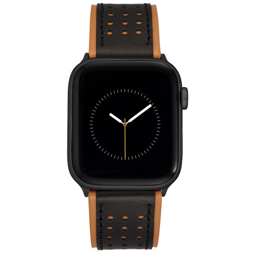 Men's Black and Creme Premium Leather Band with Perforated Pattern 42mm, 44mm, 45mm, Ultra 49mm Apple Watch