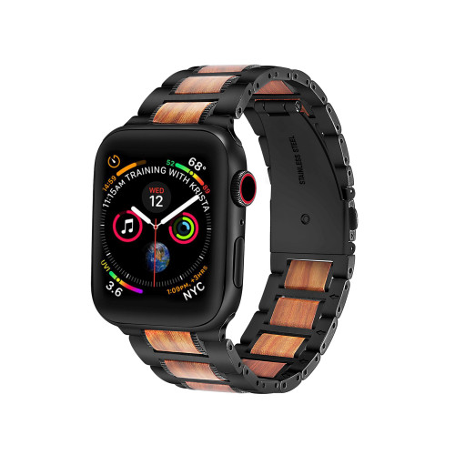 Men's and Women's Black Stainless Steel Wood for Apple Watch 42mm