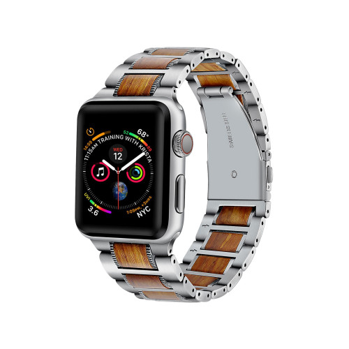 Men's and Women's Silver-Tone Stainless Steel Wood for Apple Watch 38mm
