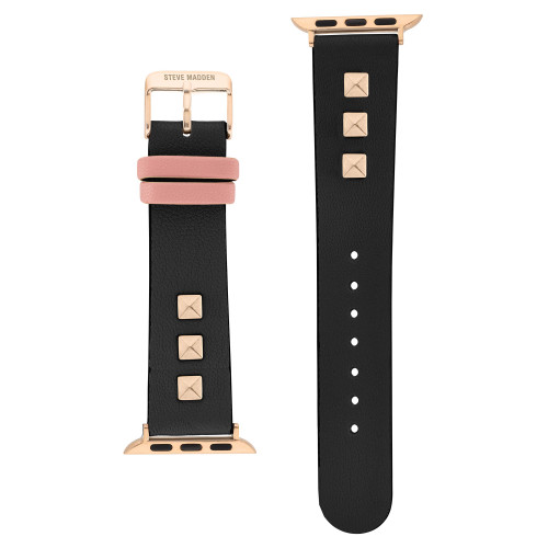 Women's Black and Pink Synthetic Leather Band with Rose Gold-Tone Alloy Accents Compatible with 42, 44, 45, 49mm Apple Watch