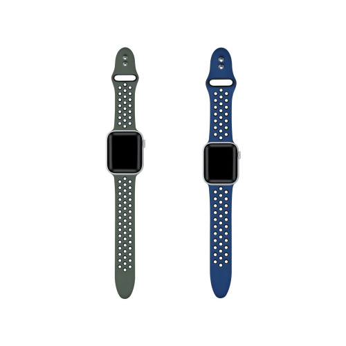 Breathable Sport 2-Pack Olive Green and Midnight Silicone Bands for Apple Watch, 38mm-40mm
