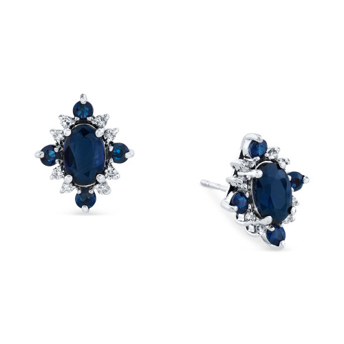 Sapphire (1-5/8 ct. t.w.) & Diamond (1/8 ct. t.w.) Oval Halo Stud Earrings in 10k White Gold