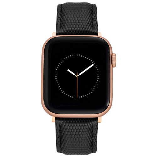 Black Genuine Leather Strap with Rose Gold-Tone Stainless Steel Lugs for 38mm, 40mm, 41mm Apple Watch
