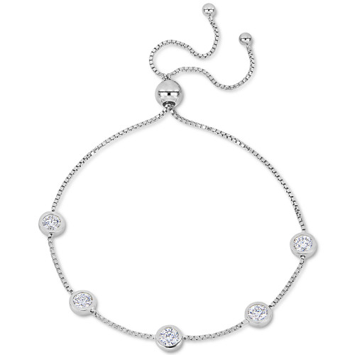 Lab-Created Moissanite Bezel Station Bolo Bracelet (1-1/4 ct. t.w.) in Sterling Silver