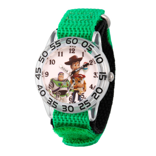 Boy's Disney Toy Story 4 Woody, Buzz Lighter, Bo Peep Green Plastic Time Teacher Strap Watch 32mm