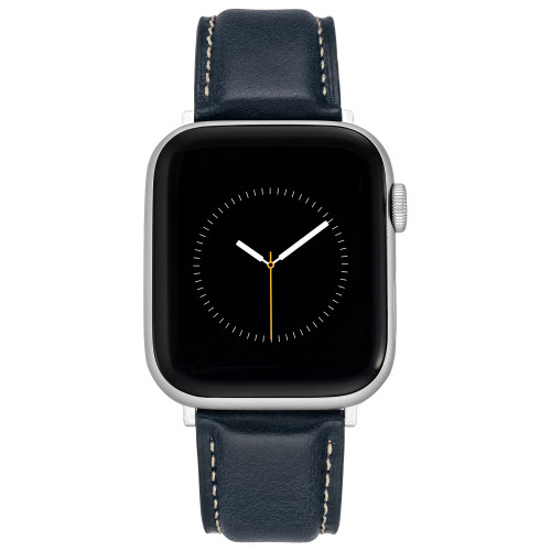 Navy Smooth Leather Strap with Contrast Stitching and Silver-Tone Stainless Steel Lugs for 42mm, 44mm, 45mm, Ultra 49mm Apple Watch