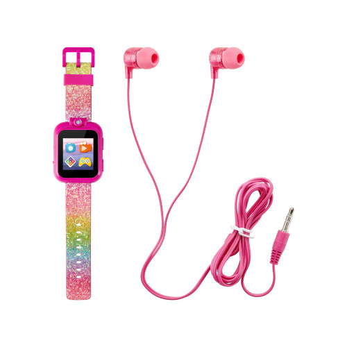 Kid's Rainbow Glitter Silicone Strap Touchscreen Smart Watch 42mm with Earbuds Gift Set