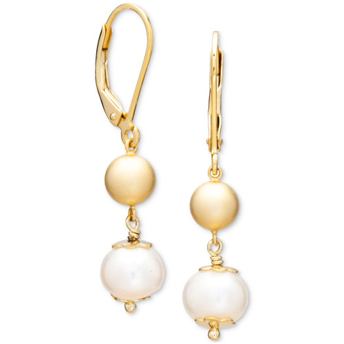 Cultured Freshwater Pearl (8mm) and Gold Beads Earring in 18k Gold over Sterling Silver