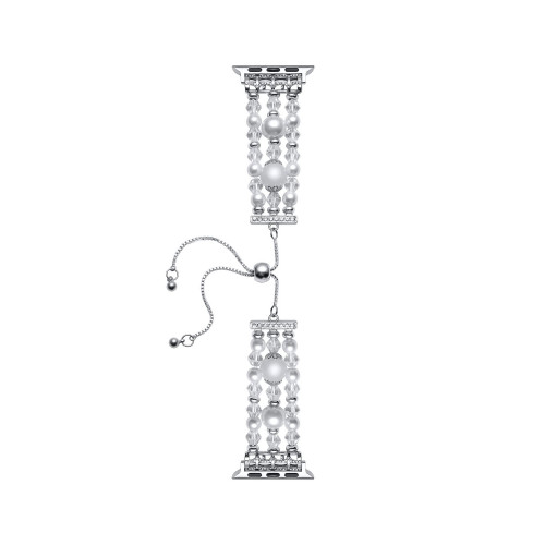 Celina Silver-tone and White Beaded Bracelet Band for Apple Watch, 42mm-44mm