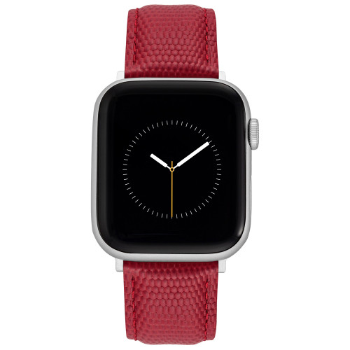Red Genuine Leather Strap with Silver-Tone Stainless Steel Lugs for 42mm, 44mm, 45mm, Ultra 49mm Apple Watch