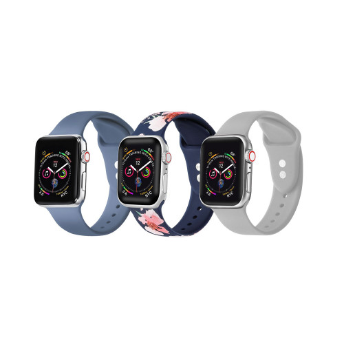 Unisex Floral, Gray, Atlantic Blue 3-Pack Replacement Band for Apple Watch, 38mm