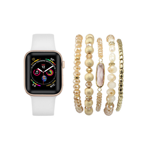 Unisex White Silicone Band for Apple Watch and Bracelet Bundle, 38mm