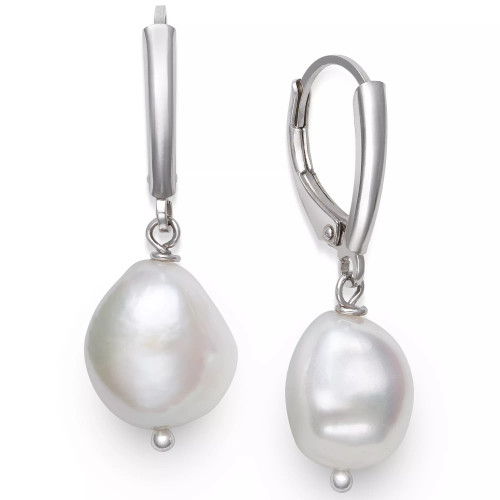 Cultured Freshwater Pearl (9-1/2-10-1/2mm) Drop Earrings in Sterling Silver, Created for Macy's ( Also in 14k Gold Over Silver)