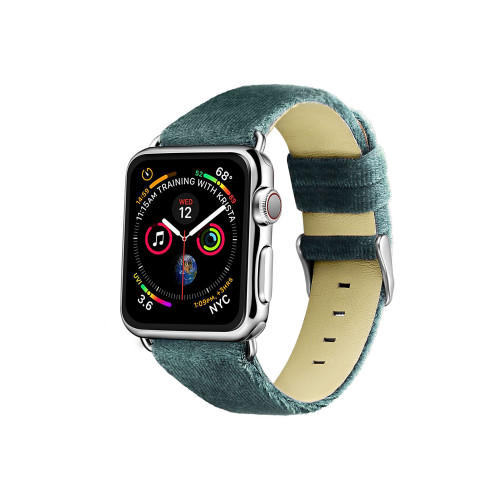 Men's and Women's Apple Moss Green Wool Velvet, Leather, Stainless Steel Replacement Band 40mm