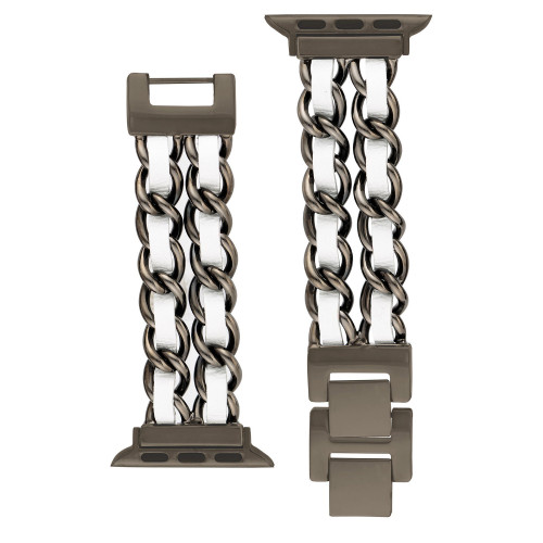 Women's Double Black Alloy Chain With White Faux Leather Polyurethane Insert Bracelet