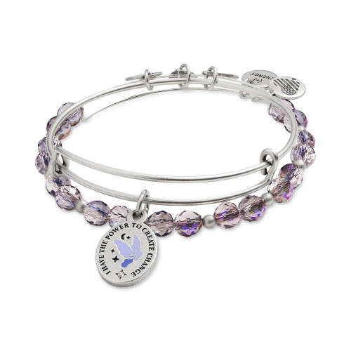 Silver-Tone 2-Pc. Set I Have The Power Charm & Beaded Expandable Bangle Bracelets