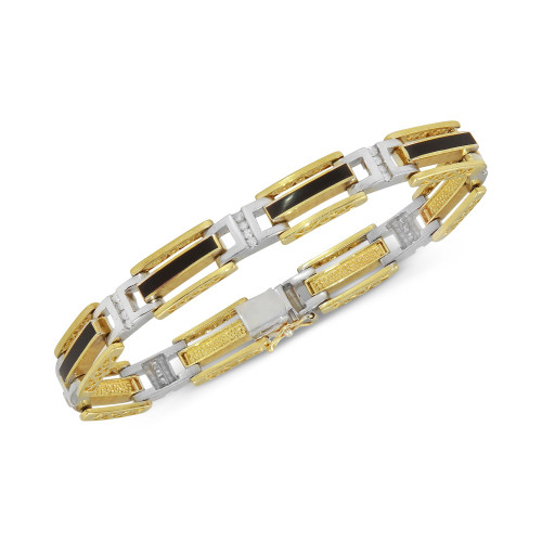 Men's Onyx and Diamond (1/2 ct. t.w.) Bracelet in 10k Yellow & White Gold