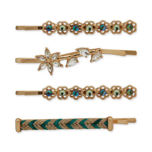 Gold-Tone 4-Pc. Set Crystal Flower & Woven Chevron Hair Pins