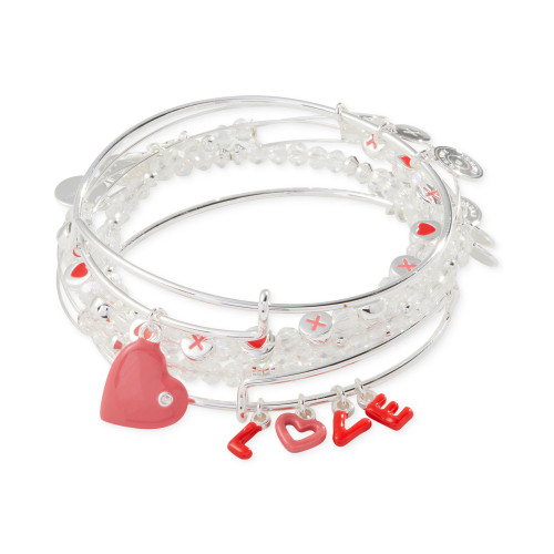 Silver-Tone 5-Pc. Set Mixed Love Charm Bangle Bracelets