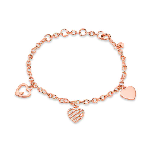 Sterling Silver Open Heart Charm Bracelet and Available in Silver, 14K Rose-Gold Plated or 14K Gold Plated