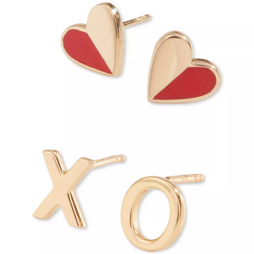 2-Pc. Set Red Heart & XO Mismatch Stud Earrings