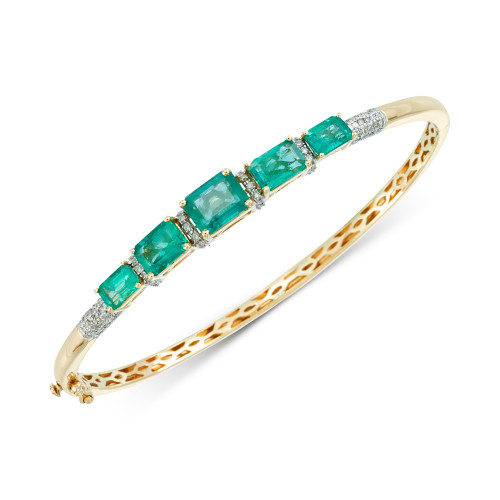 Emerald (4-1/3 ct. t.w.) & Diamond (3/8 ct. t.w.) Bangle Bracelet in 14k Gold, Created for Macy's