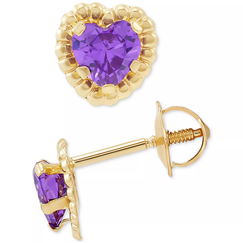 Children's Cubic Zirconia Heart Stud Earrings in 14k Gold