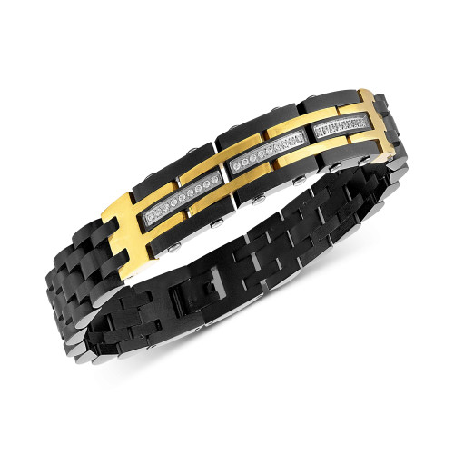 Men's Diamond Watch Link Bracelet (1/4 ct. t.w.) in Black & Gold-Tone Ion-Plated Stainless Steel