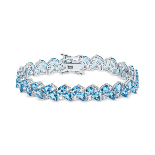 Swiss Blue Topaz (20 ct. t.w.) & White Topaz (5-1/3 ct. t.w.) Cluster Bracelet in Sterling Silver