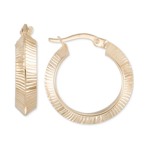 Textured Angular Small Hoop Earrings in 10k Gold, 7/8"