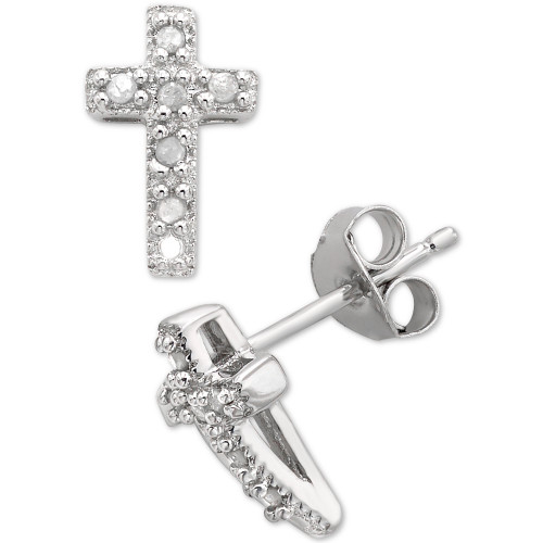 Diamond Cross Stud Earrings (1/10 ct. t.w.) in Sterling Silver