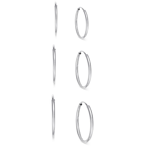 3-Pc. Set Small Endless Hoop Earrings in 10k White Gold