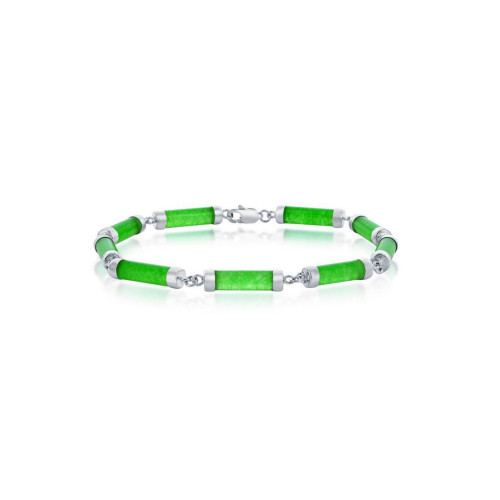 Sterling Silver Jade Cylinder Link Bracelet