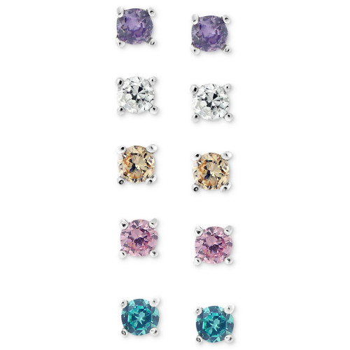 Sterling Silver Earring Set, Multicolor Cubic Zirconia Five Stud Earring Set (1 ct. t.w.)