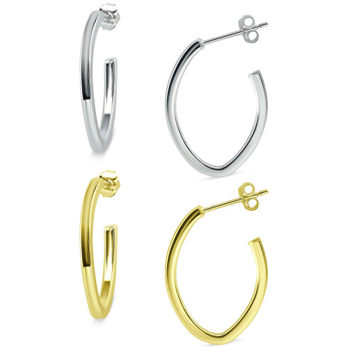 2-Pc. Set Polished Hoop Earrings in Sterling Silver & 18k Gold-Plate, 1", Created for Macy's