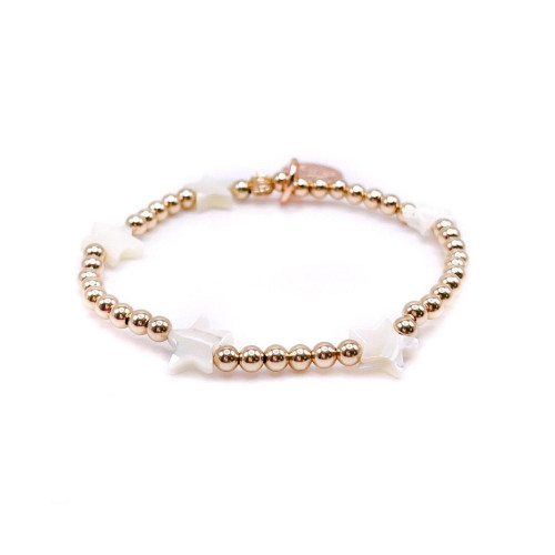 Non-Tarnishing Gold filled, 4mm Gold Ball and Mother of Pearl Star Stretch Bracelet