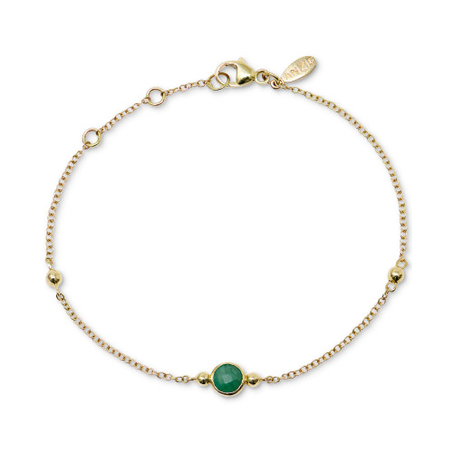 Emerald & Bead Chain Link Bracelet in 14k Gold