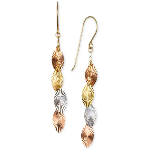 Tri-Color Swiss-Cut Drop Earrings in 10k Yellow, White and Rose Gold